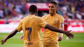 Dembelé y Raphinha, celebrando el gol de la victoria del Barça contra el New York RB FCB