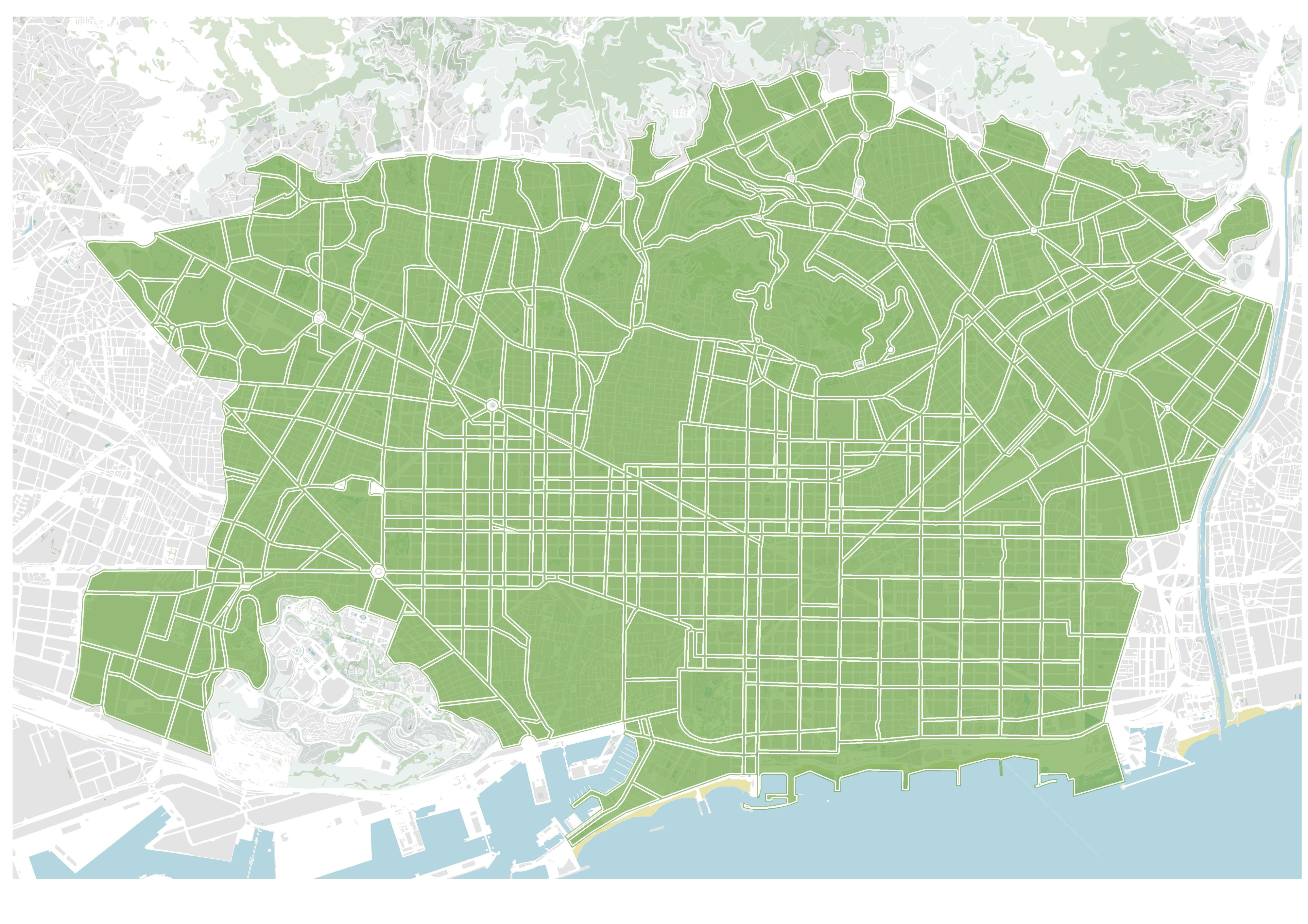 Mapa del proyecto original de las 'superilles' de Barcelona / BCNECOLOGIA