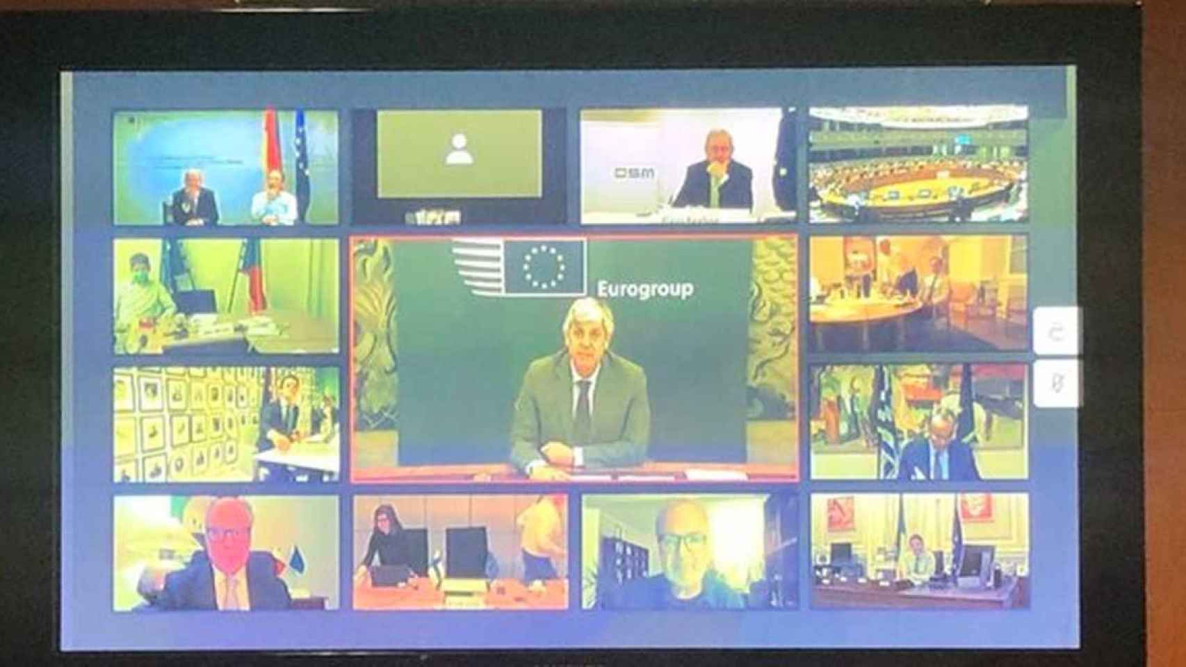 Imagen de la videoconferencia del Eurogrupo de la Unión Europea para aprobar el fondo frente al coronavirus / EP