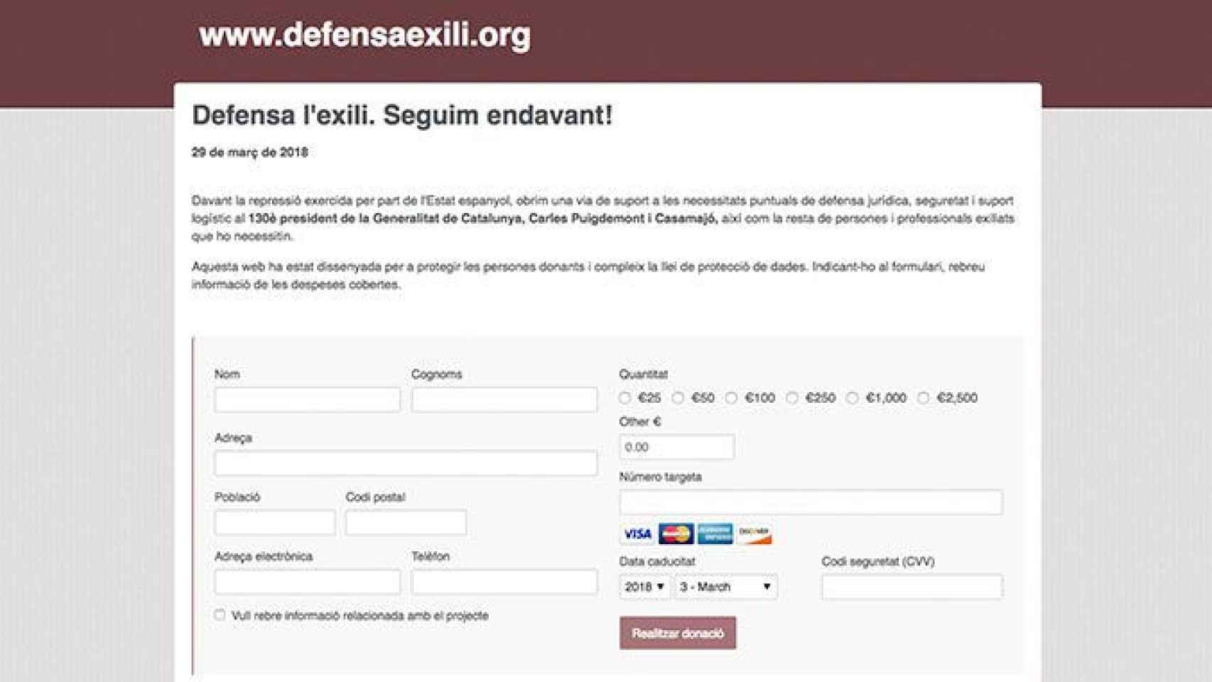 La página web que pide donaciones para Puigdemont y los exdirigentes independentistas huidos / CG
