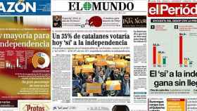 Portadas de 'La Razón, 'El Mundo' y 'El Periódico' con encuestas sobre la secesión de Cataluña según la fórmula planteada por Mas