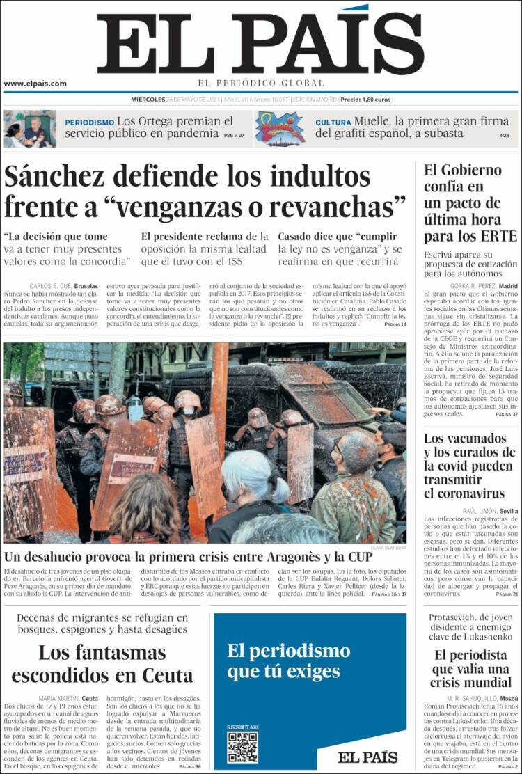 Portada de 'El País' del 26 de mayo de 2021 / EL PAÍS
