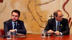 Pere Aragonés y Quim Torra durante una reunión del Govern / EFE