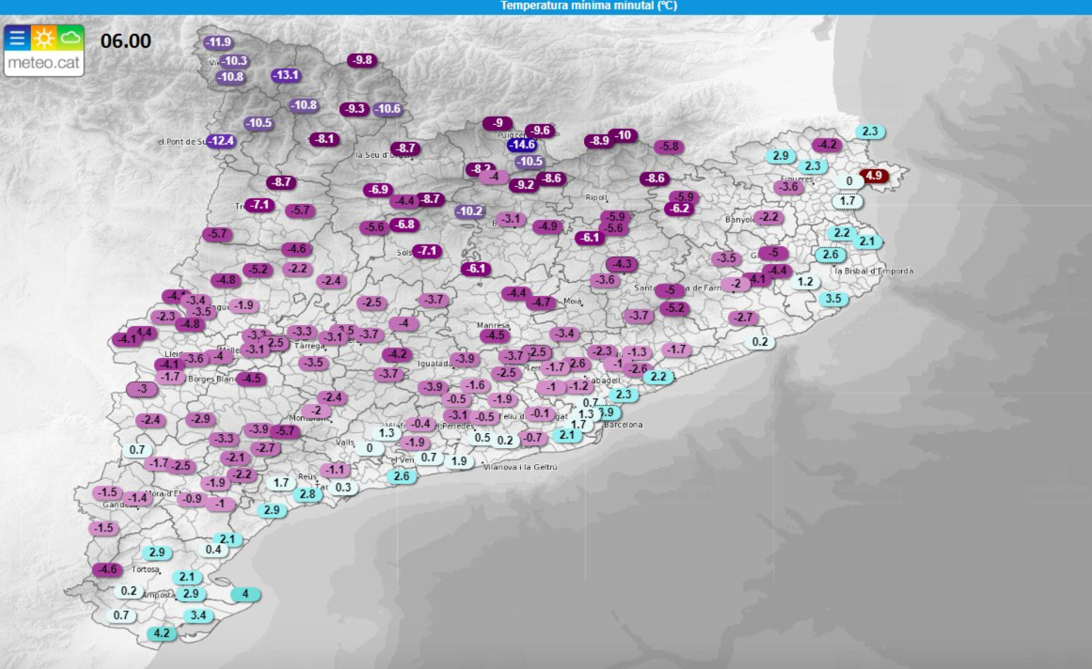 Temperaturas en Cataluña este viernes, 8 de enero de 2021 / METEOCAT