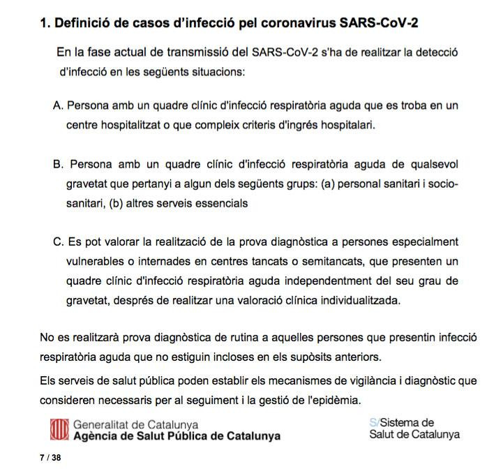Protocolo actualizado de detección de Covid-19 en Cataluña a miércoles, 18 de marzo / Gencat