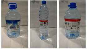 Las garrafas y botellas de agua retiradas de los supermercados Condis y Eroski / CONSEJERIA DE SALUD