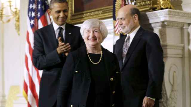 Barack Obama durante el relevo en la presidencia de la Reserva Federal, cuando Janet Yellen sustituyó a Ben Bernanke