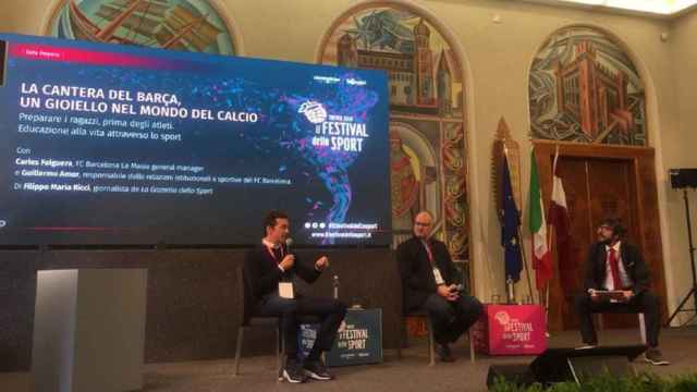 Carles Folguera y Guillermo Amor durante su conferencia en Trento / FCB