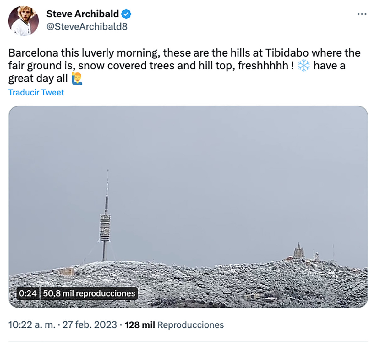 Steve Archibald alucina con la nevada en Barcelona / REDES