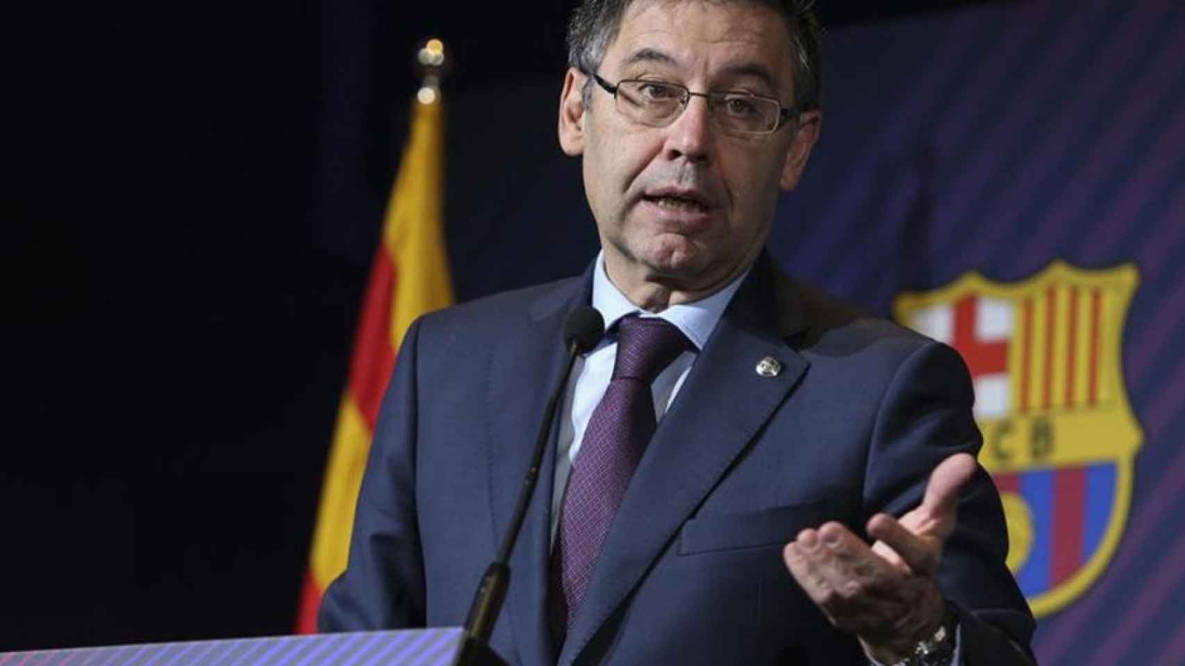 Bartomeu durante una rueda de prensa de la directiva del Barça / EFE