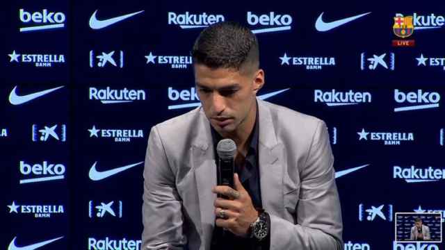 Luis Suárez, depidiéndose del Barça en rueda de prensa / Redes