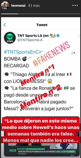 Leo Messi desmiente su fichaje por el Inter de Milán / INSTAGRAM