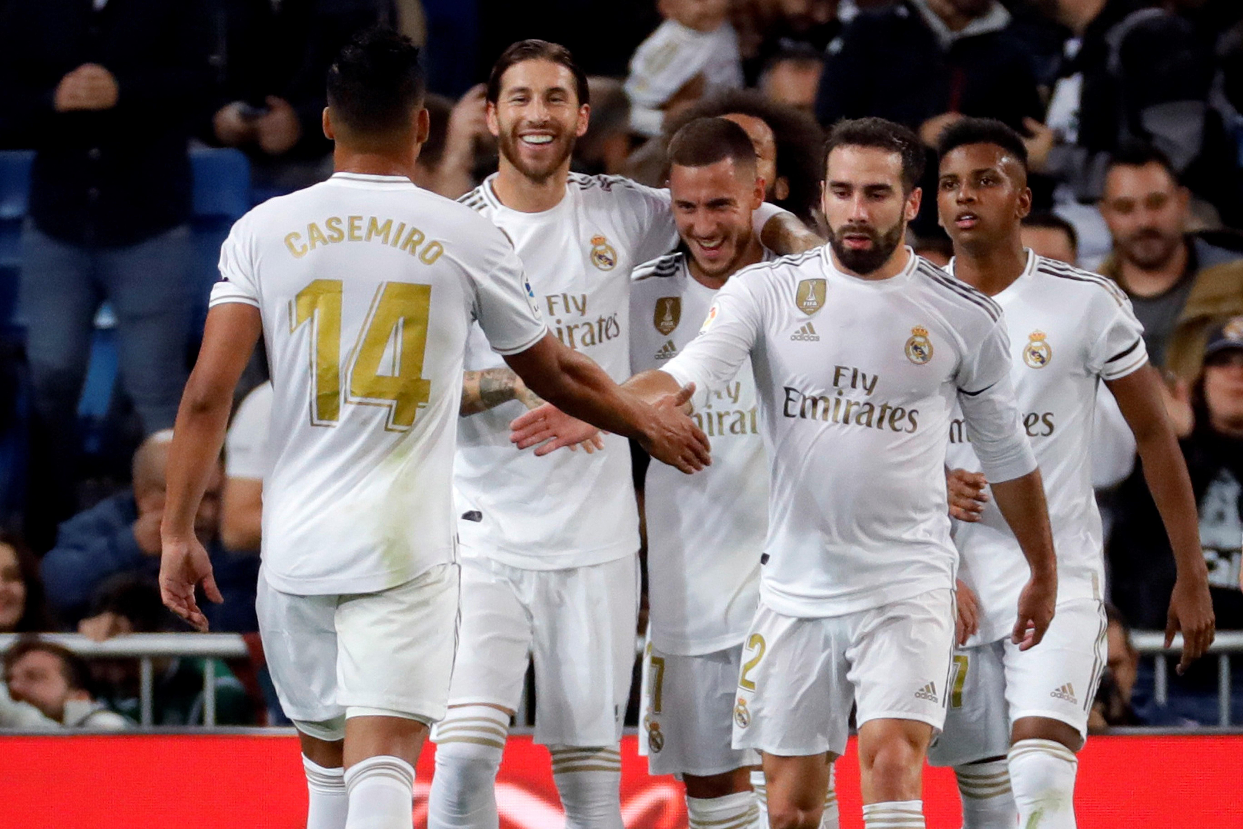 Los jugadores del Real Madrid celebran el gol de Sergio Ramos / EFE