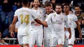 Los jugadores del Real Madrid celebran el gol de Sergio Ramos / EFE