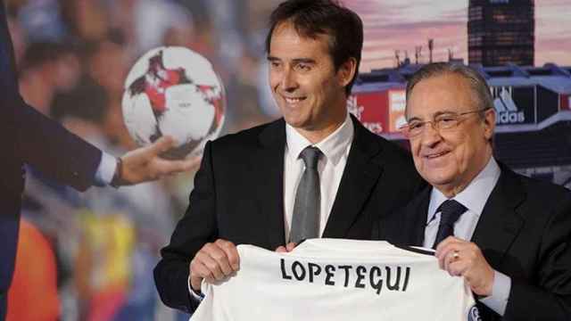 Florentino Pérez durante la presentación de Lopetegui como entrenador del Real Madrid / EFE