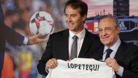 Florentino Pérez durante la presentación de Lopetegui como entrenador del Real Madrid / EFE