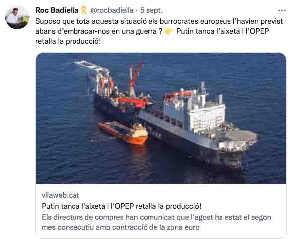 Un tuit de Roc Badiella contra las instituciones europeas
