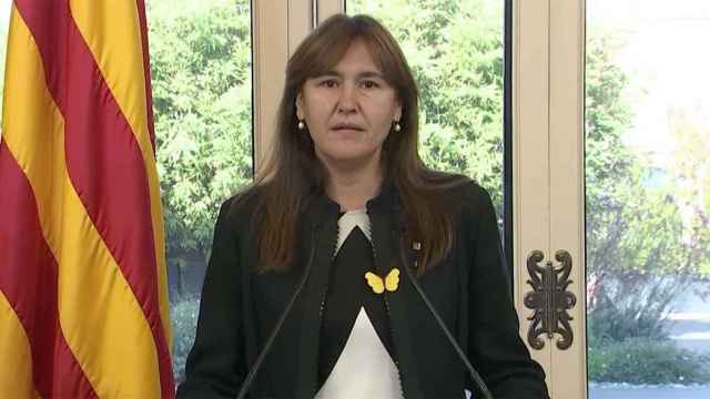 La presidenta del Parlament Laura Borràs en su discurso institucional con motivo del cuarto aniversario de la DUI/ PARLAMENT
