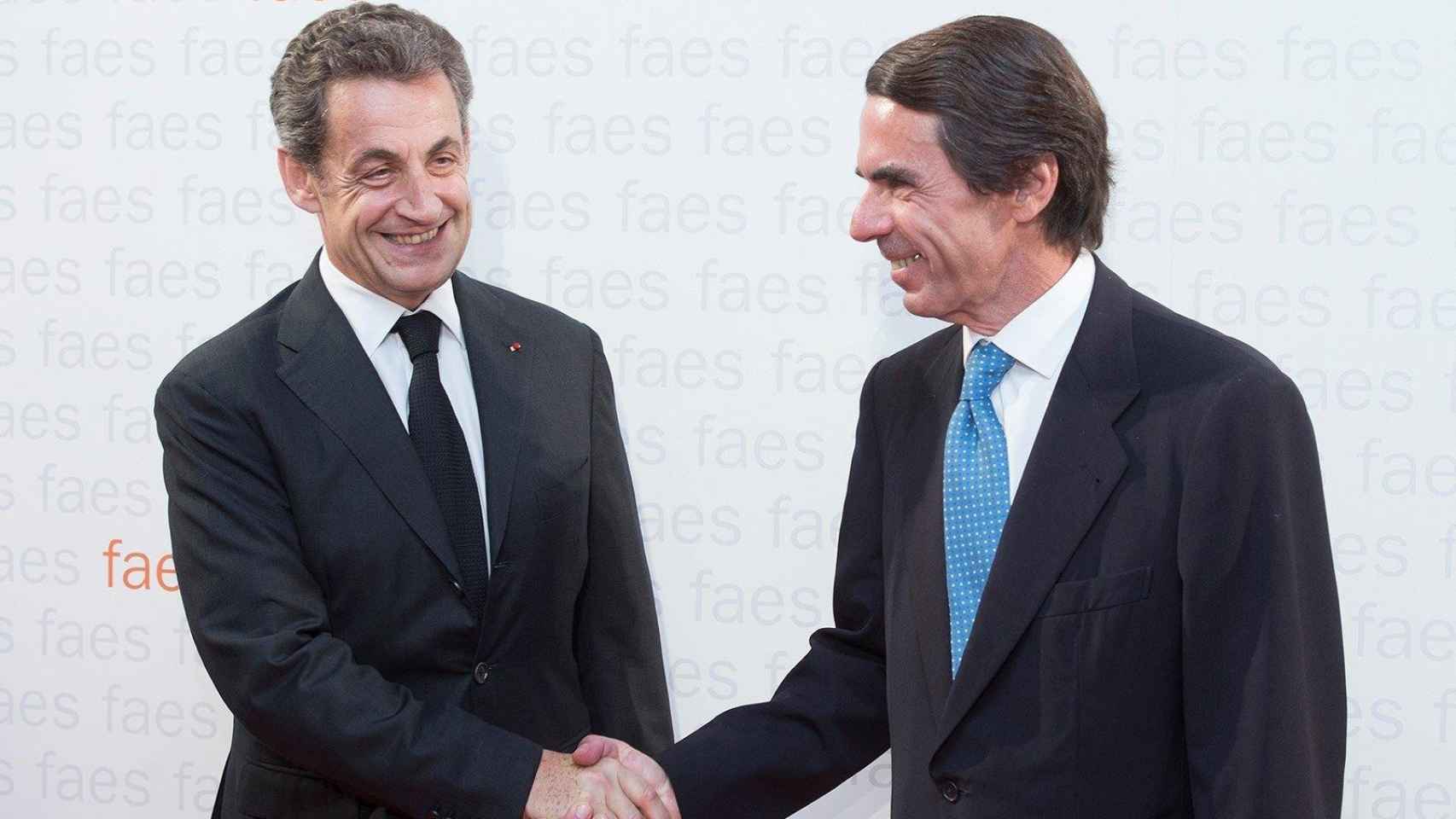 Nicolas Sarkozy y José María Aznar en la conferencia en la que ambos han participado esta mañana / EUROPA PRESS