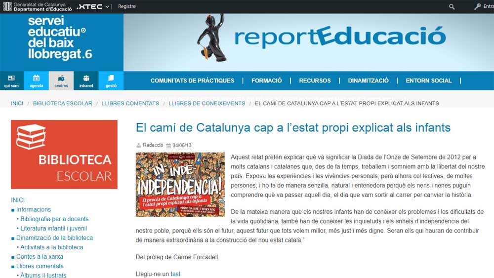 Libro independentista para niños, con prólogo de Carme Forcadell, en la Red Telemática Educativa de Cataluña (XTEC), de la Generalitat / XTEC