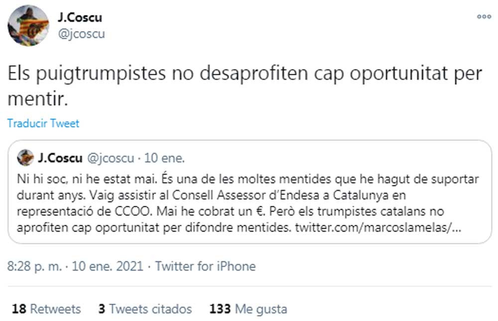 Joan Coscubiela, desmintiendo las 'fake news' sobre su relación con Endesa