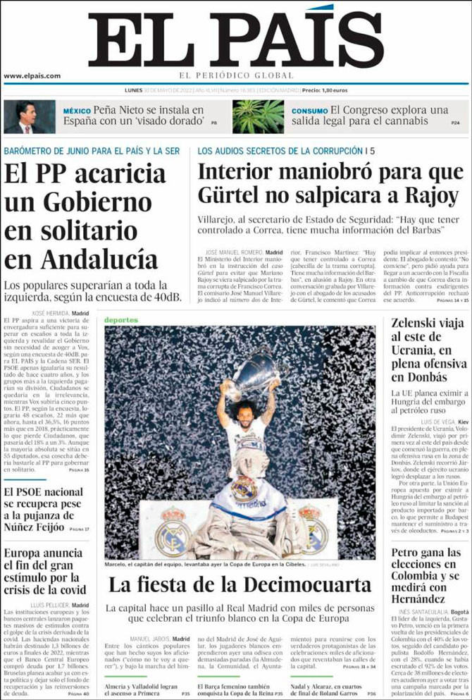 Portada de 'El País' del 30 de mayo de 2022 / Kiosko