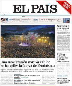 Portada de El País del 9 de marzo