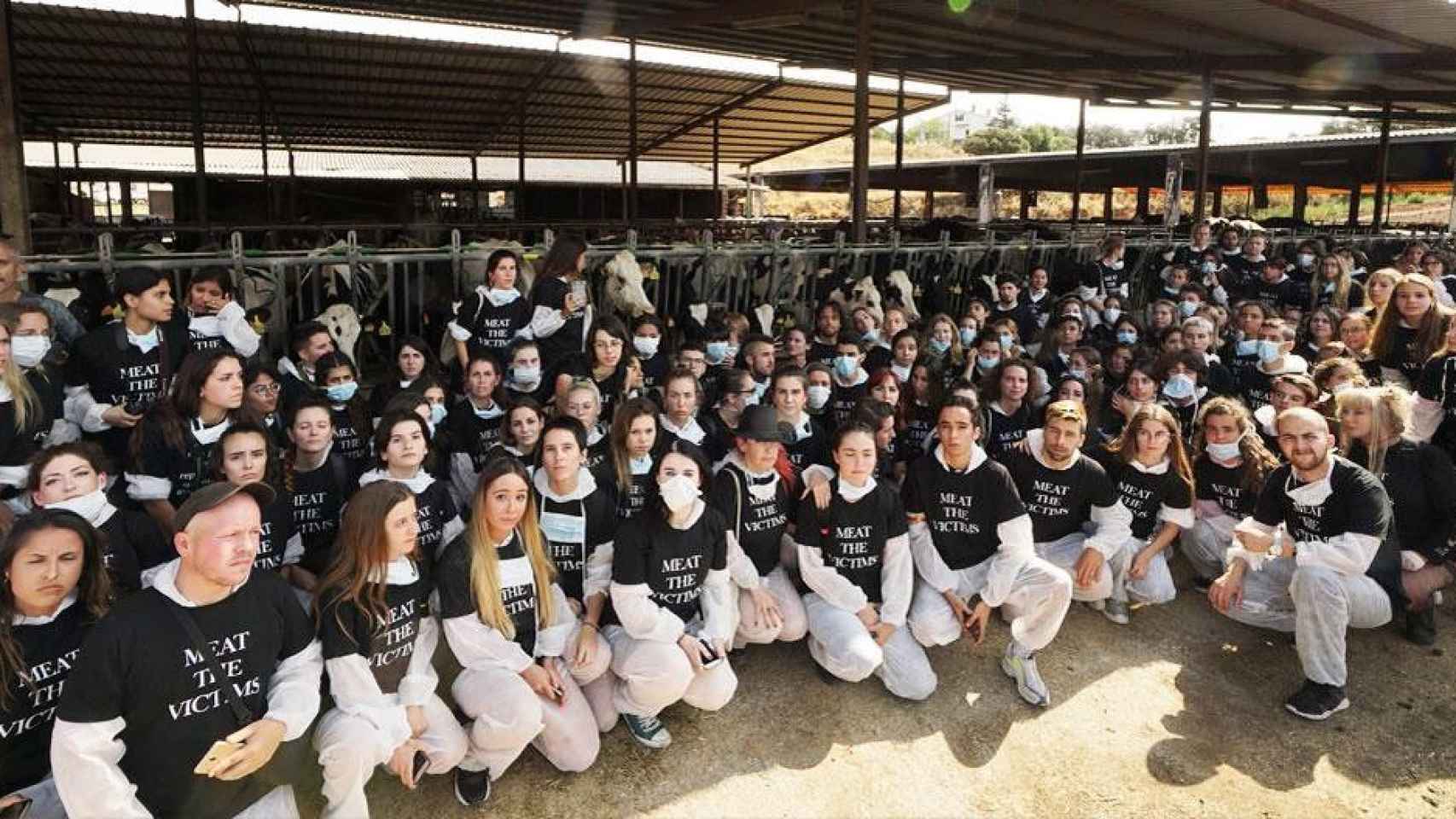 Grupo de animalistas 'Meat the victims' en una actuación en Cataluña / CG