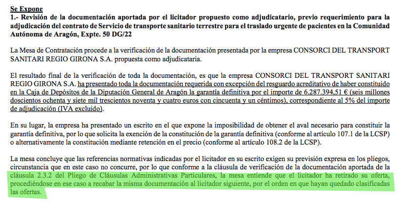 La resolución de la mesa de Aragón que constata la retirada del Consorci / CG