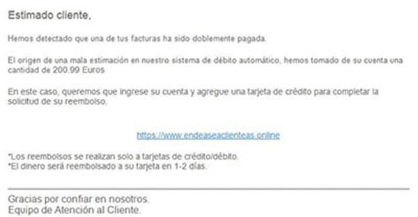 Estafa mediante correo electrónico sobre una doble factura de Endesa / MOSSOS