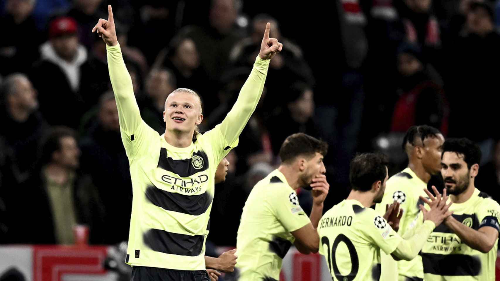 Erling Haaland festeja un gol durante el empate del Manchester City contra el Bayern / EFE