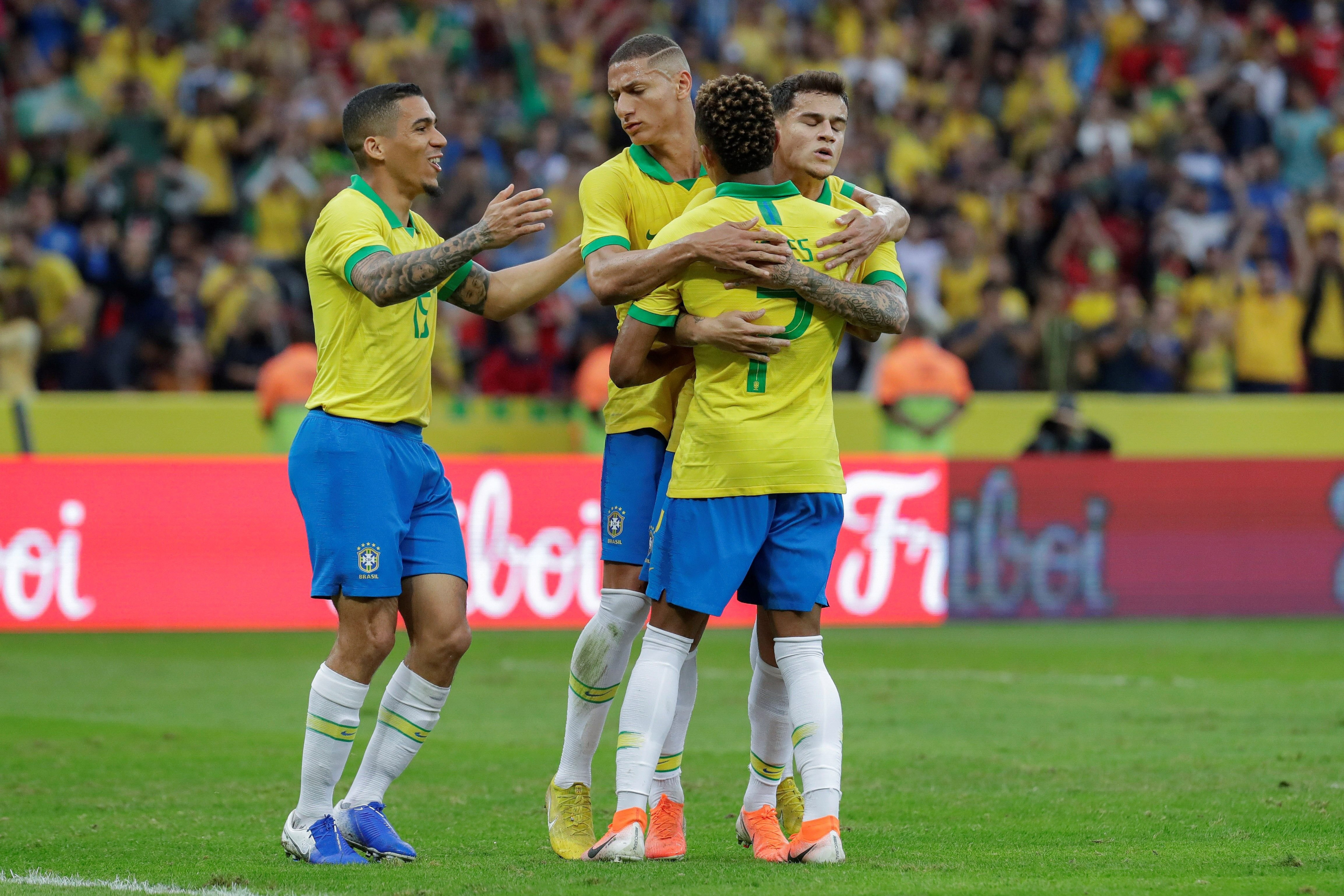 Coutinho, Neres, Richarlison y Everton celebrando un gol con Brasil / EFE