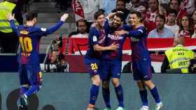 Los jugadores del FC Barcelona celebran un gol en la última final de Copa frente al Sevilla / EFE