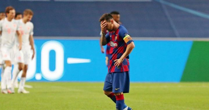 Leo Messi, lamentando la derrota del Barça contra el Bayern de Múnich / FC BARCELONA
