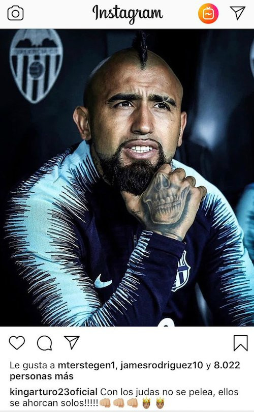 La foto de Arturo Vidal que después borró de su cuenta de Instagram tras no jugar frente al Valencia / Instagram