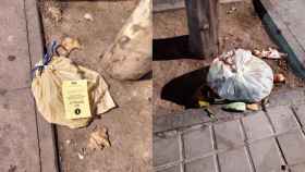 Dos imágenes de bolsas de basura en la calle en el barrio de Sant Andreu / CG