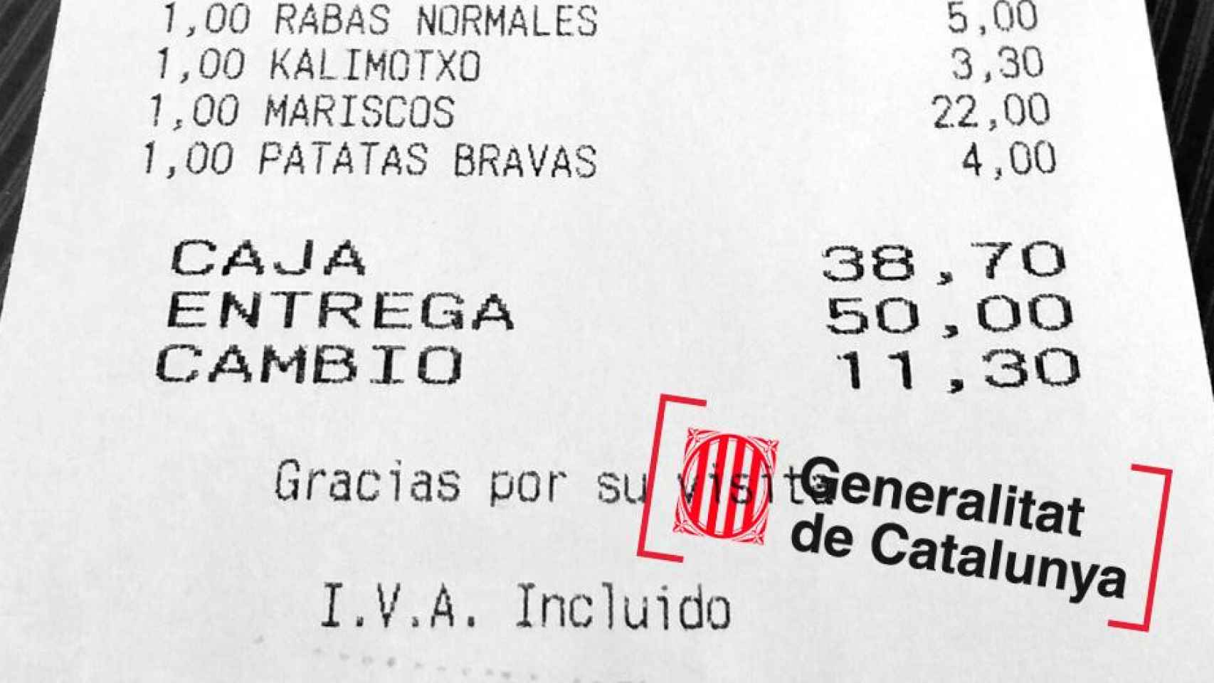 Factura de restaurante con un sello de la Generalitat de Cataluña / CG