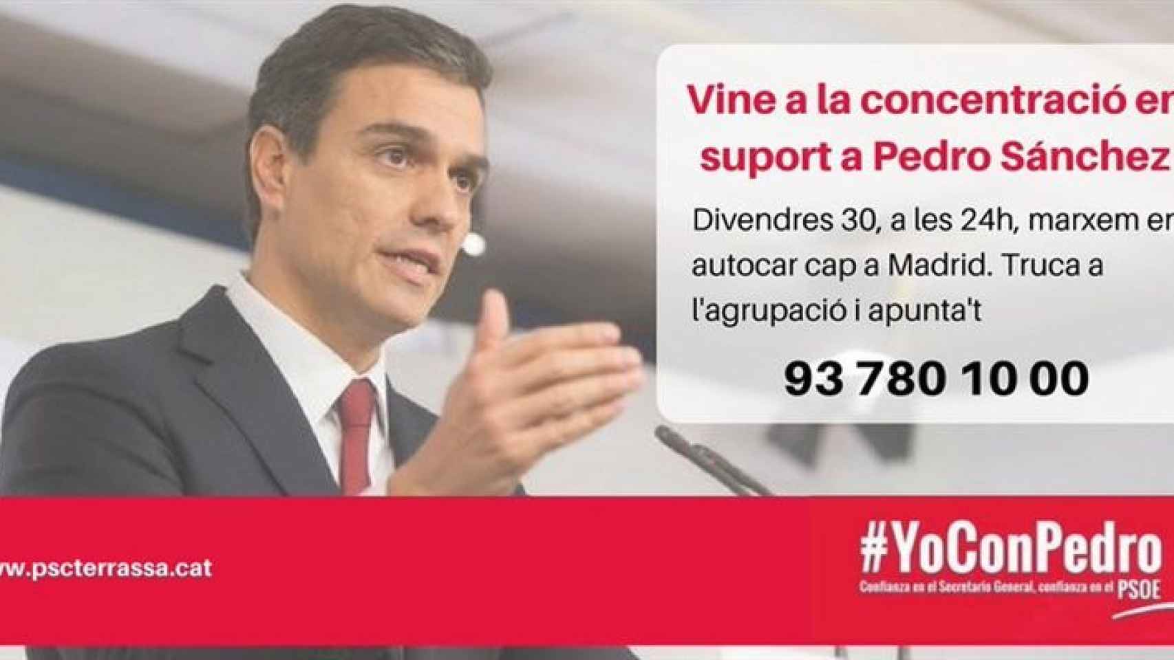Cartelón de los socialistas de Terrassa en apoyo a Pedro Sánchez / EUROPA PRESS
