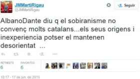 Tuit de Josep Maria Martí Rigau, cronista de TV3 en el Parlamento autonómico