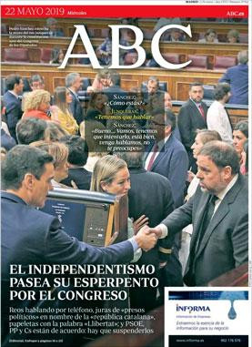 Portada del diario 'ABC' con una fotografía de Junqueras y Sánchez en el Congreso / KIOSKO