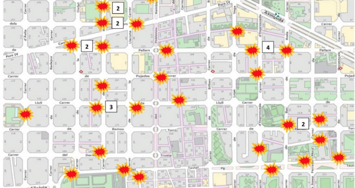 Mapeo de los contenedores quemados de la Guardia Urbana
