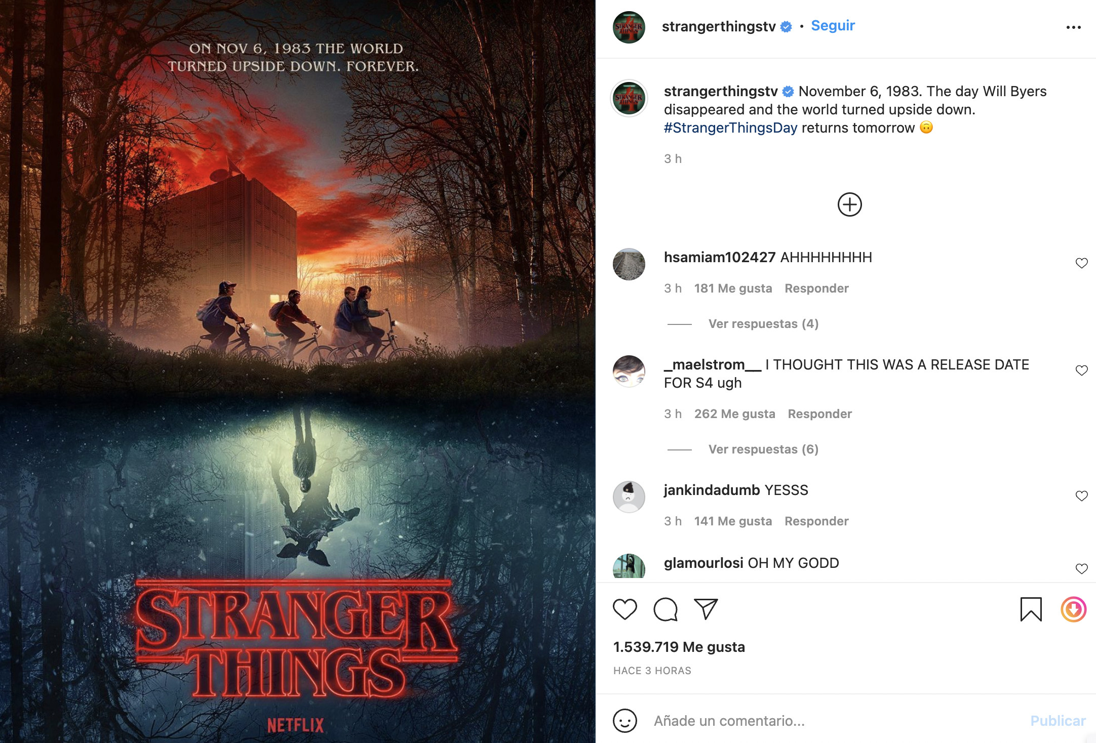 Publicación de la cuenta de 'Stranger Things' / INSTAGRAM