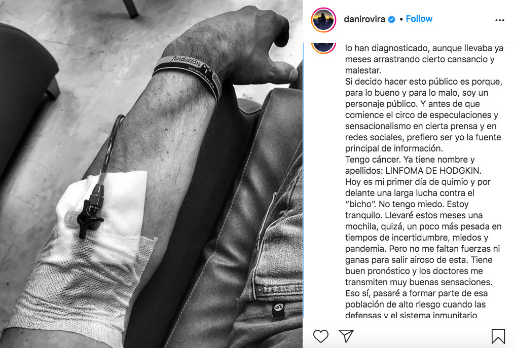 El comunicado de Dani Rovira del pasado marzo para anunciar que sufría cáncer / INSTAGRAM