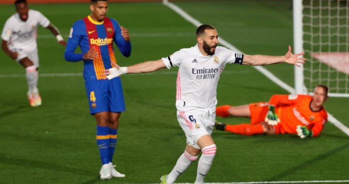 Benzema celebra su gol contra el Barça / EFE