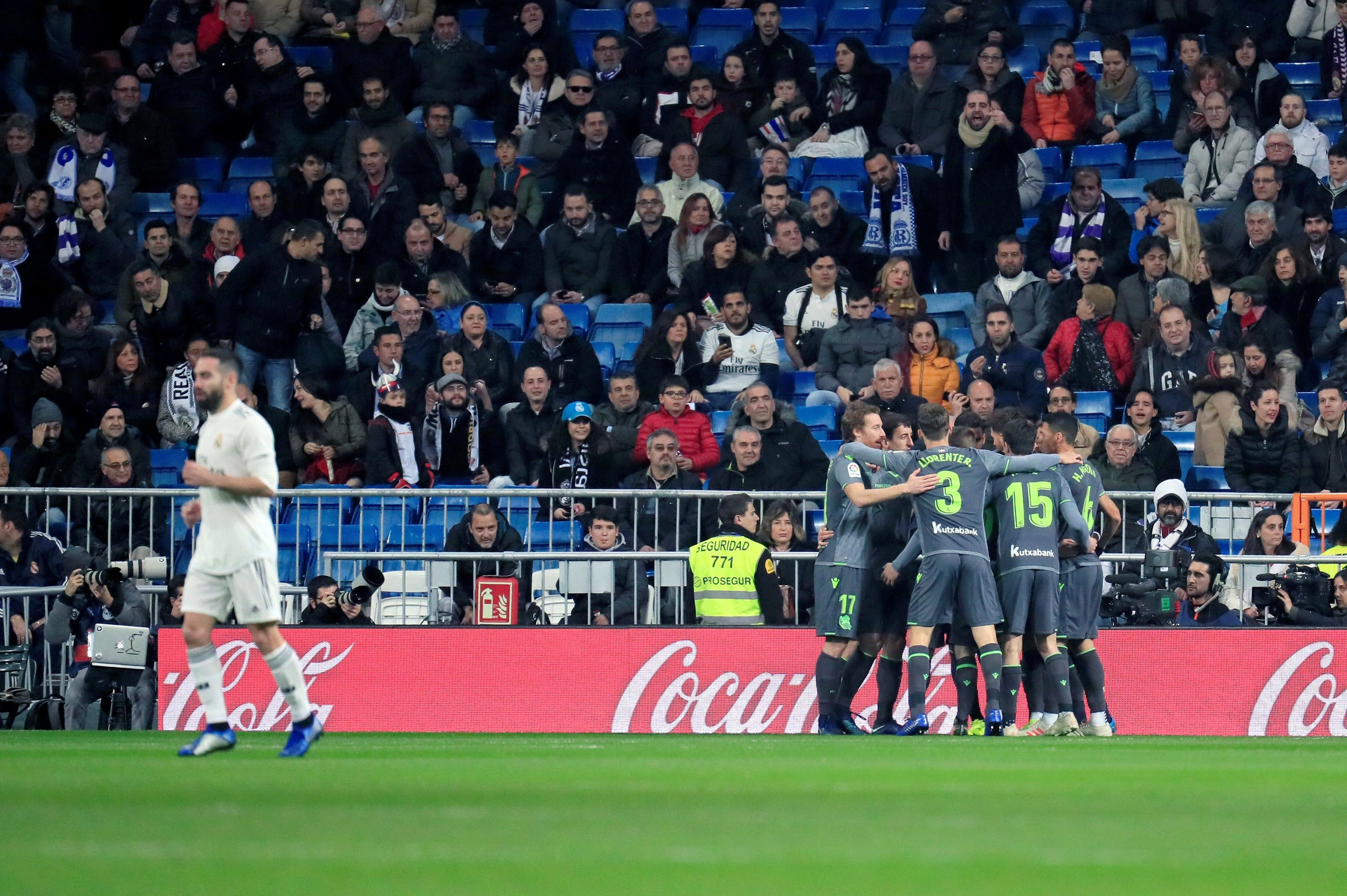 Los jugadores de la Real Sociedad celebran el gol frente al Real Madrid / EFE