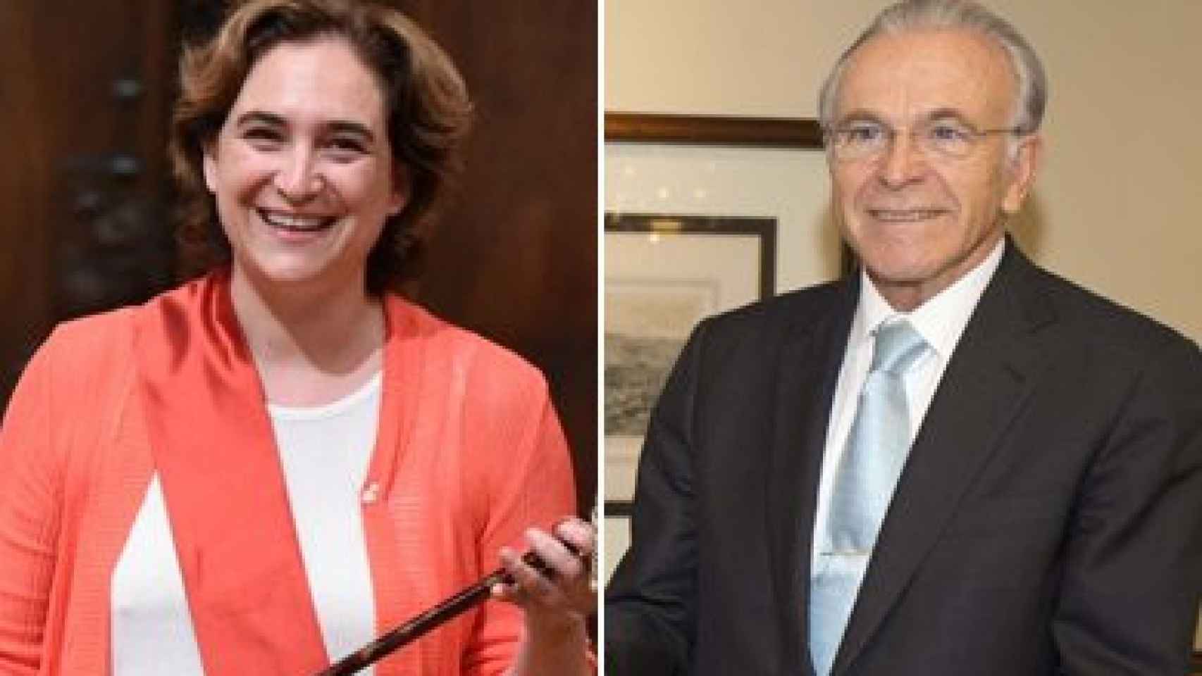 La alcaldesa de Barcelona, Ada Colau, y el presidente de Caixabank, Isidro Fainé.