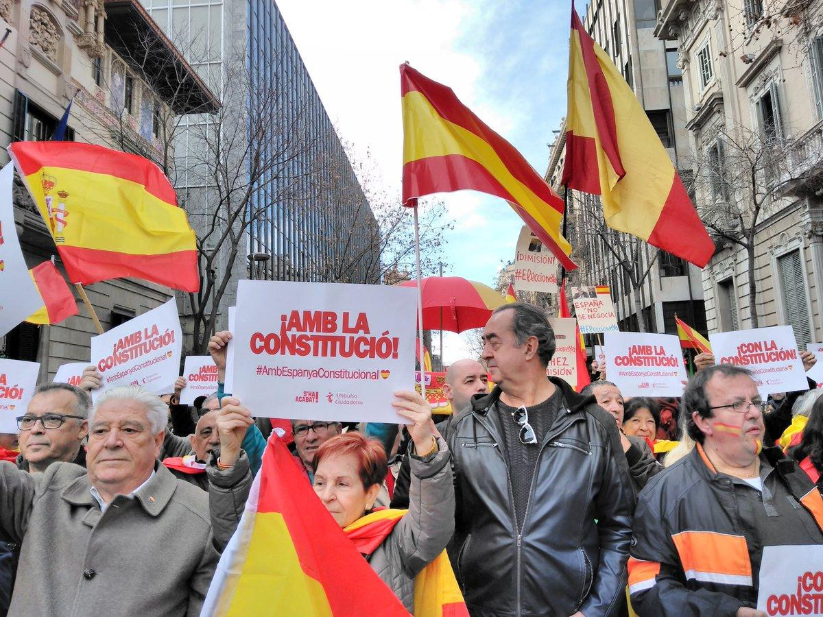 Banderas y pancartas en la manifestación constitucionalista de Barcelona / @ShaAcabat