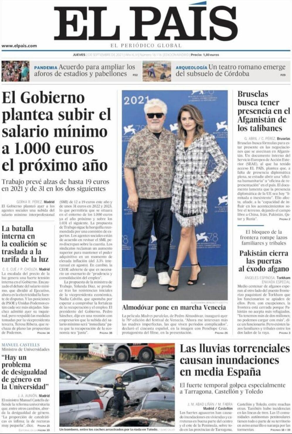 Portada de 'El País' del 2 de septiembre de 2021 / KIOSKO.NET