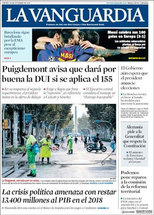 Portada de 'La Vanguardia' del 19 de octubre de 2017 / CG