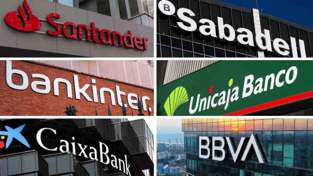 Fachadas con los logotipos de diferentes bancos españoles / COMPOSICIÓN